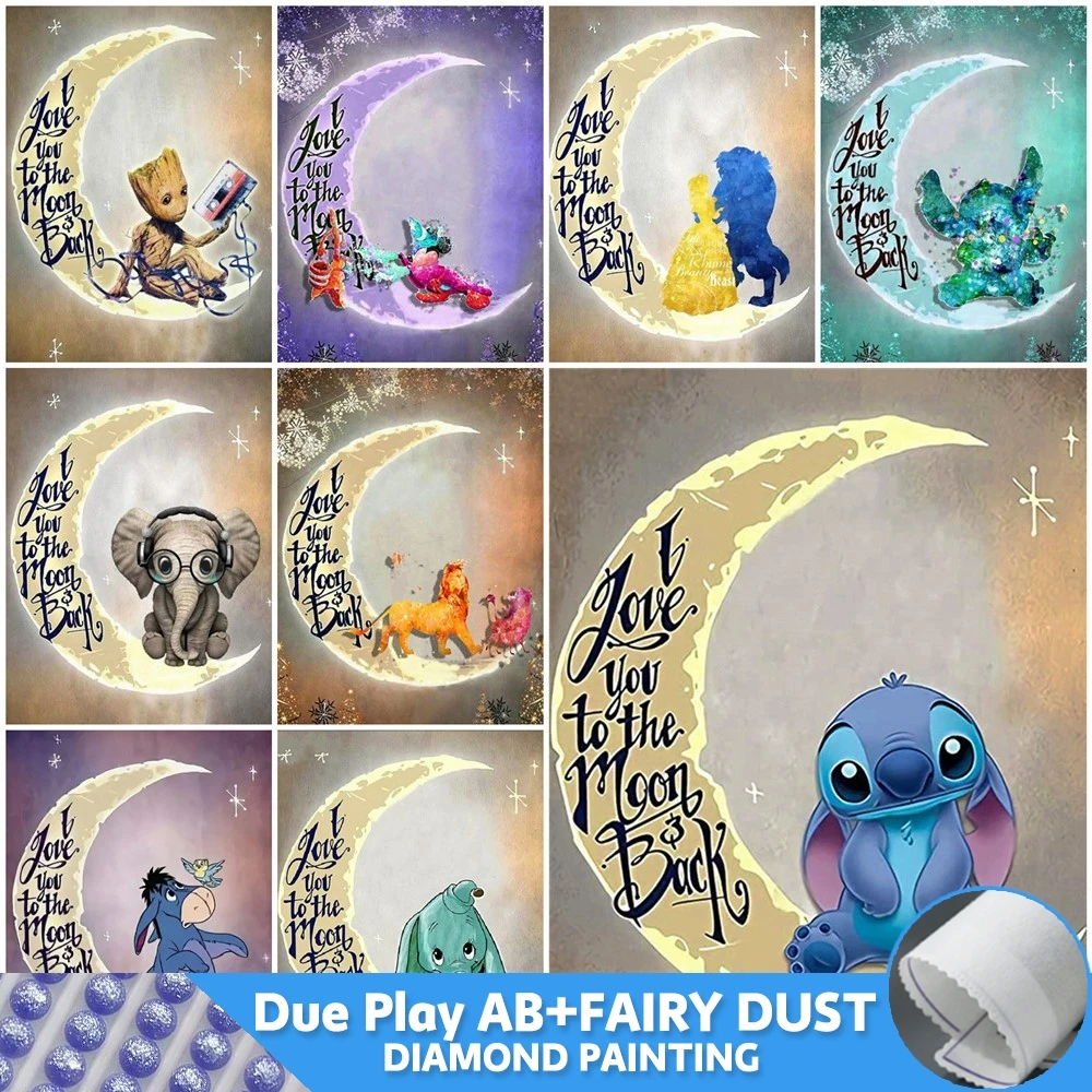 Stitch Moon Diamond Painting Fairy Dust Dumbo Mickey Modern AB Disney Cartoon DIY Hobby Embroidery Full Drill Mosaic Home Decor