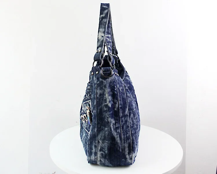 New in Denim Bags for Women Casual Shoulder Crossbody Bag with Diamomd Lip Dec Jeans Handbag Tote Bag