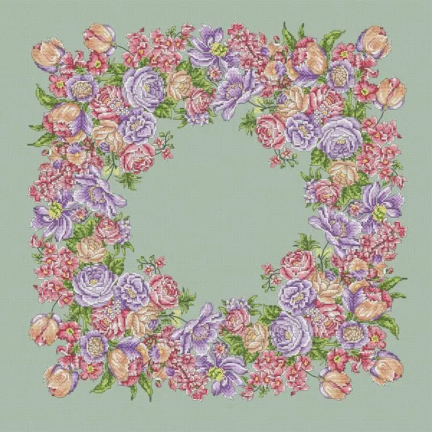 DIY needle work Pink Purple Flower Wreath 58-58 Cross Stitch Set Counted Cross Stitch Kit  28ct 14ct 32ct Metallic aida