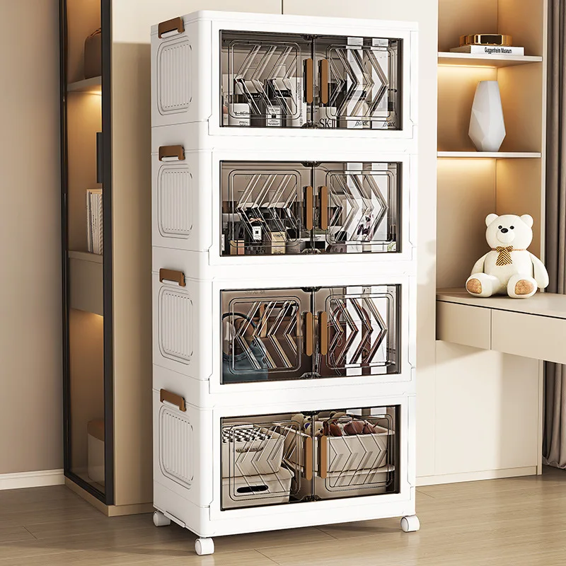 Multi-Tier Mobile Storage Cabinet for Home Use 40–80 cm Wide Foldable Plastic Wardrobe Organizer for Kids Clothes