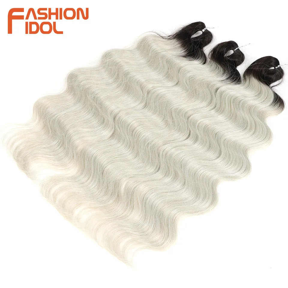 FASHION IDOL-Body Wave Crochet Tranças Cabelo para Mulheres Negras, Onda de Água Profunda, Ombre Trança, Extensões de Cabelo Falso, Cabelo Sintético, 24 pol