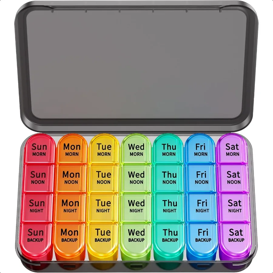 

Еженедельный органайзер для таблеток, 4-кратный день, не содержит BPA, ежедневная коробка для таблеток, 7-дневный большой дорожный футляр для таблеток с 28 отделениями для хранения лекарств V