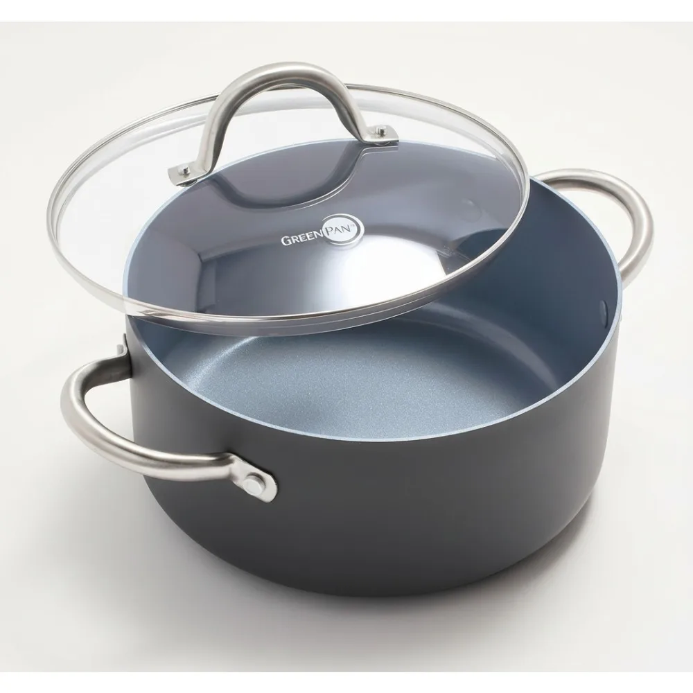 

Кастрюля с антипригарным покрытием 5,2QT со стеклянной крышкой, керамическая кастрюля без PFAS, безопасная посуда для духовки для здорового приготовления пищи