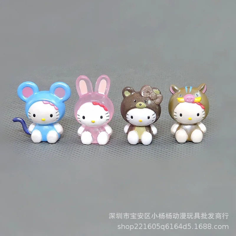 Anime Sanrio Small Kt Cat Mini Version Micro Landscape Doll Ornaments Cartoon Kawaii Hello Kitty Figurka Model Zabawka Dekoracja Prezenty