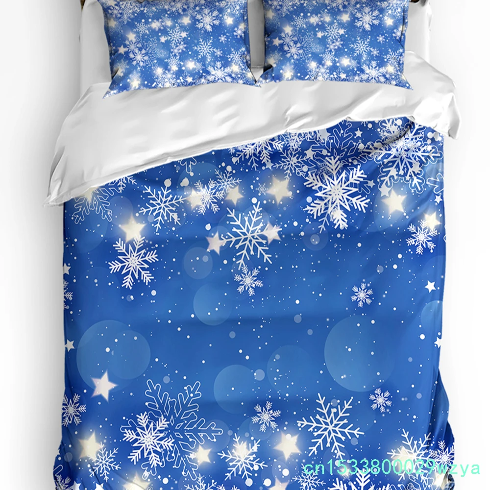 Christmas Snowflake Blue 3pcs Bedding Set For Double Bed Home Textile Duvet Cover Quilt Cover Pillowcase