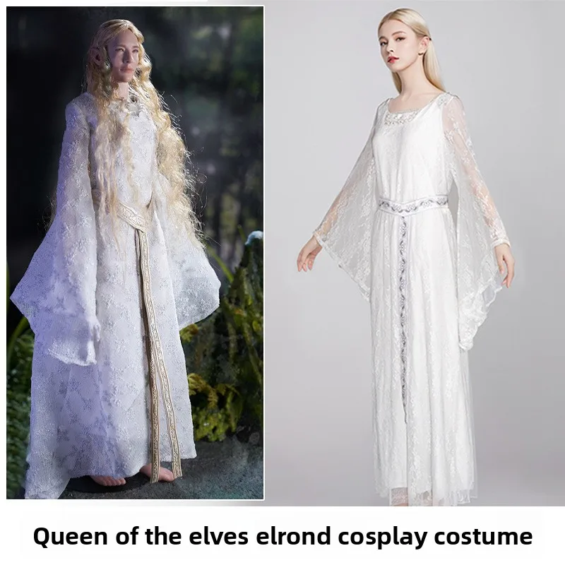 

2025 Hot Sale Elf Princess Galadriel Cosplay Fantasy Vintage Mesh Lace Dress Clothing Costume Disguise Adult Women Outfits