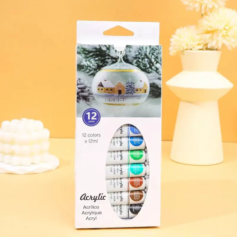 12 Colors 12ml Acrylic Paint Set, Aluminum Tubes for Canvas, Wall & Fabric Art, Supplies for Students & DIY Crafters