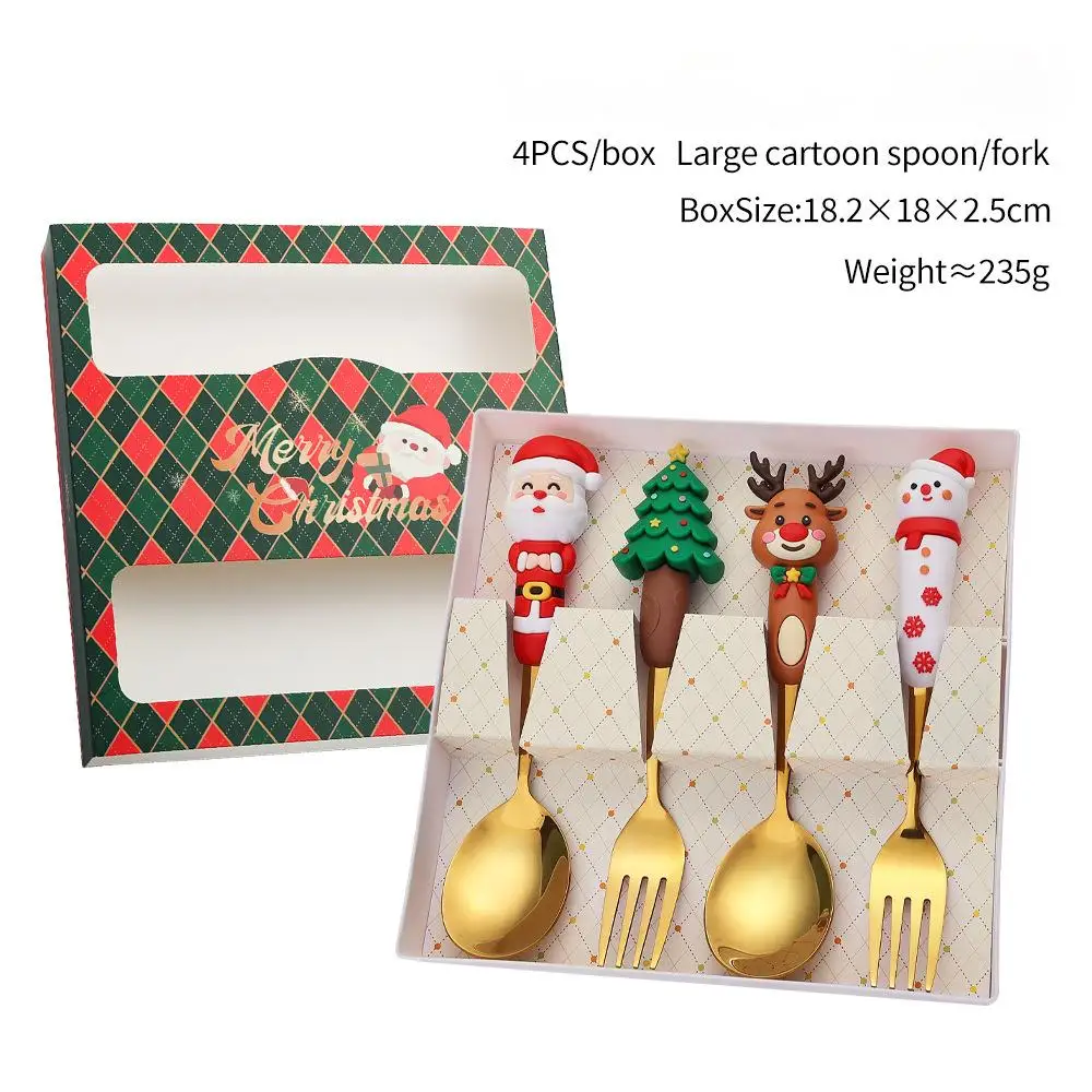 2/4/6 Stuks Kerst Vork En Lepel Set, Roestvrij Staal Creatief Servies, koffie Thee Dessert Vorken En Lepels Gift Set