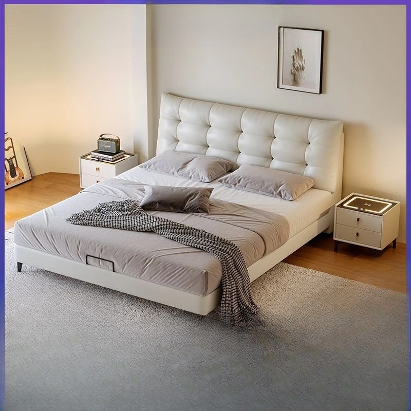 

Кожа 1,8 метра, современная, простая, полный магазин, врезной и шип, итальянский стиль, двуспальная, главная спальня, легкая роскошная кровать