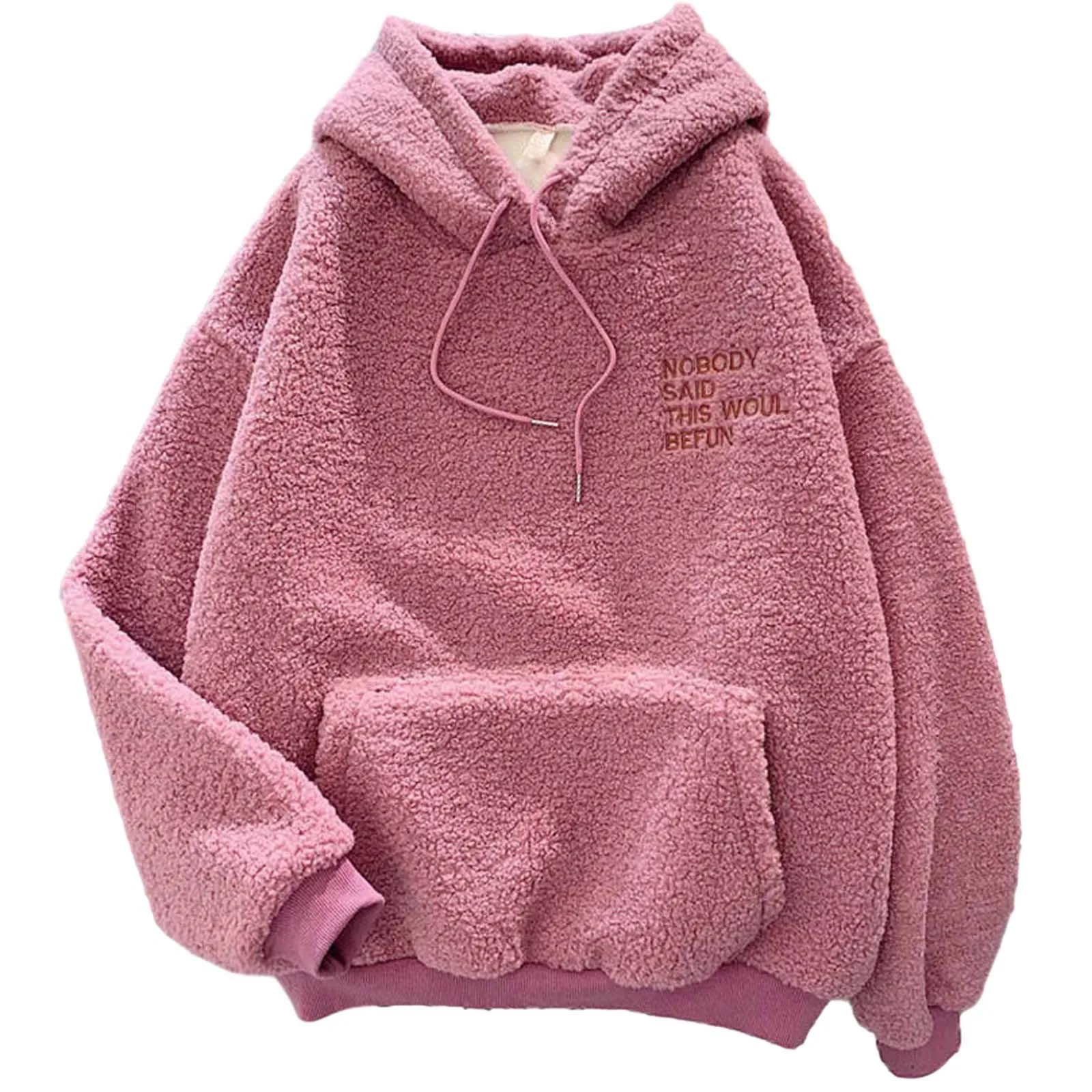 Fluffy Hoodie Top Women Casual Hooded Pullovers V Neck Fleece Sweatshirt Loose Warm Autumn Winter Pullover Top Ropa De Mujer