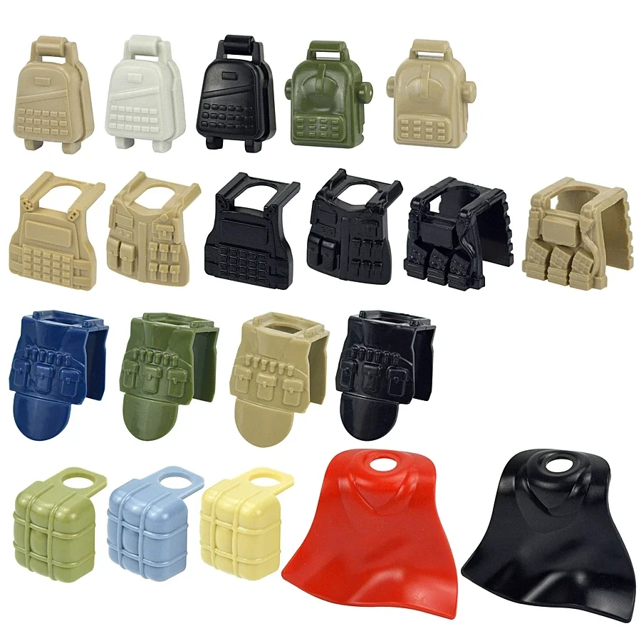 Figures Soldier Helmet Weapons Backpack  MOC Military Accessories Armor Vest Plastic Building Blocks Cloak Weapon Army Brick Toy