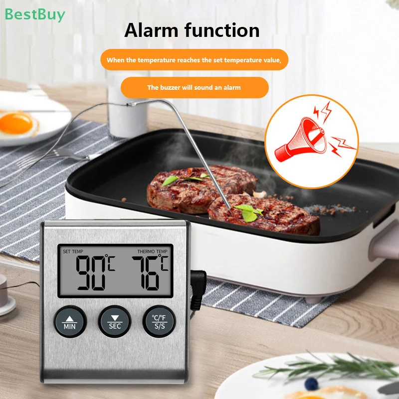 Kitchen Digital Cooking Thermometer Meat Food Temperature For Oven BBQ Grill Timer Function With Probe Heat Meter For Cooking