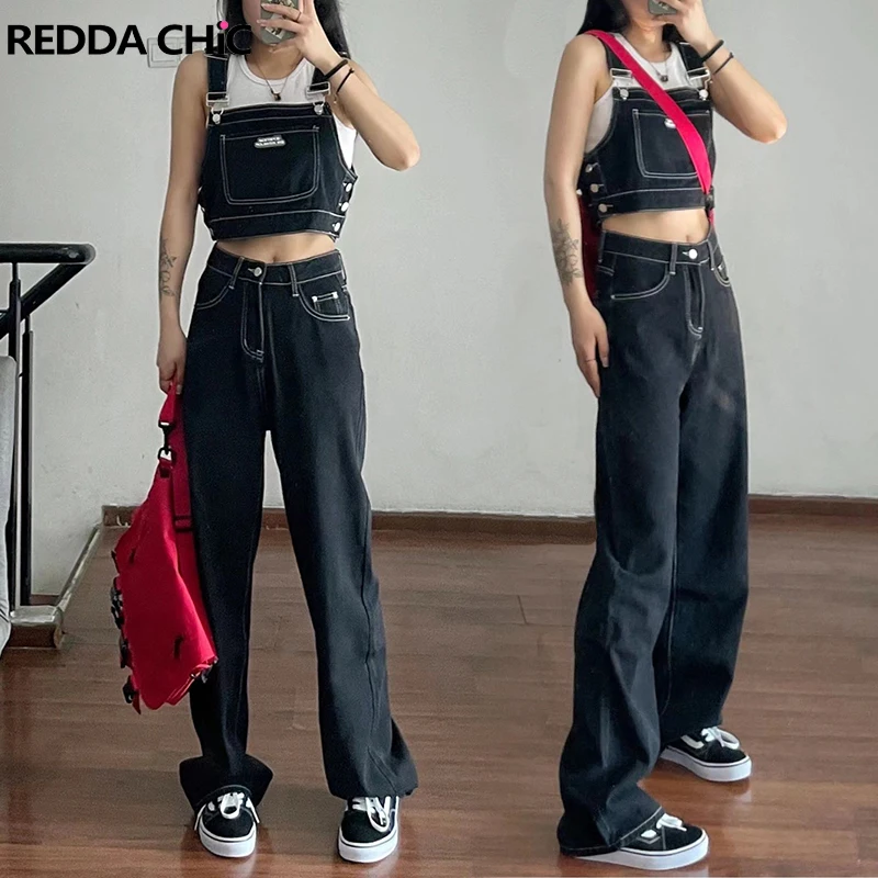 

REDDACHiC Acubi Female Jumpsuit Rompers Grunge Y2k Top and Pants Set Black Jeans Overalls Women Streetwear 2-Piece Tracksuit