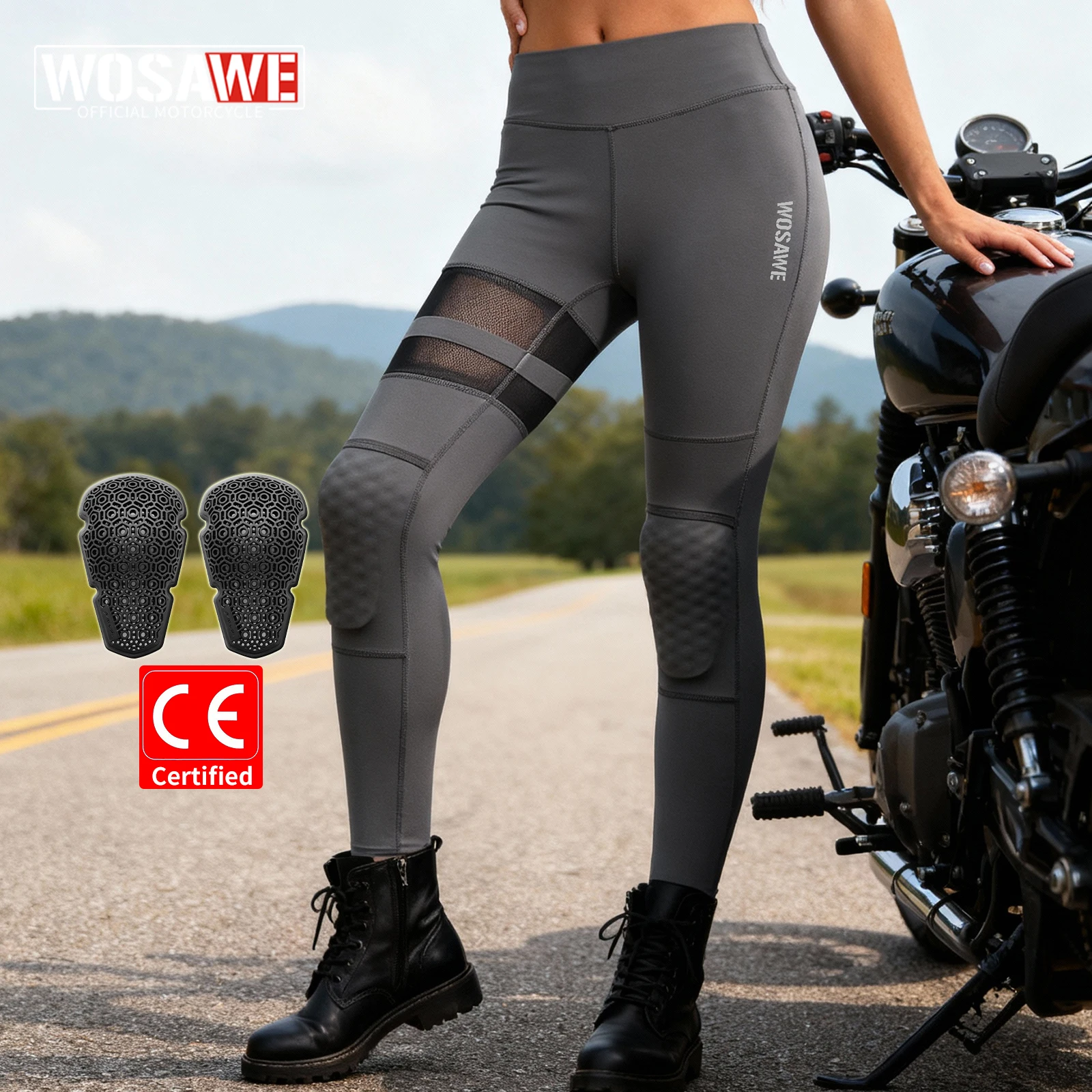 

WOSAWE Women Motorcycle Pants CE Armor High Waist Shaping Sheer mesh Panel Riding Leggings Moto Biker Fitness Gym Trousers