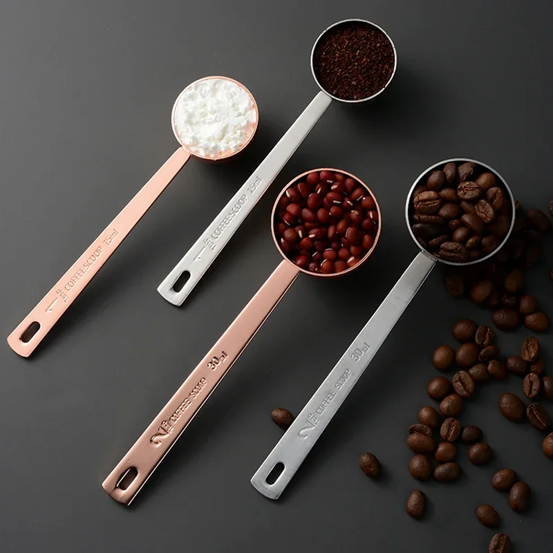 Stainless Steel Measuring Spoon Coffee Scoop Long Handle Tablespoon Measuring Rose Gold Sugar Powder Spice Spoon Kitchen Tools