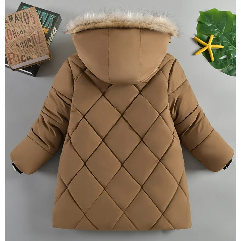 3-10Years Winter Keep Warm Boys Jacket Thick Solid Color Fur Collar Detachable Hat Hooded Coat For Kids Children Outerwear