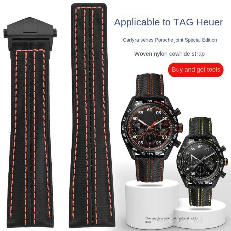 

For TAG -Heuer Calera Porsche co-branded Monaco F1 Nylon Genuine leather watch strap 22mm Stainless steel buckle Men accessories