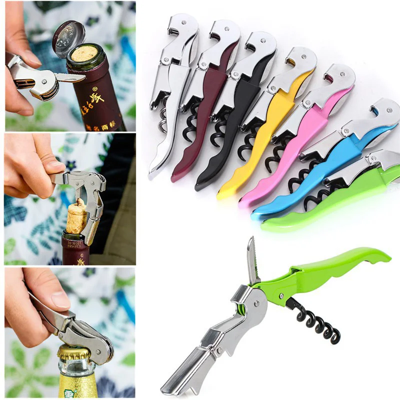 2 In 1 Bottle Openers Multi-Functional Stainless Steel Wine Cork Screw Corkscrew Beer Cap Remover Kitchen Gadget Bar Accessories