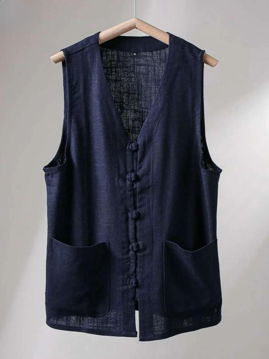 

Loose Cotton Linen Breathable Summer Men's Retro Button Collar Vest Tank Top ly Sweatirt Special Wide Fit Rainy Day Wear