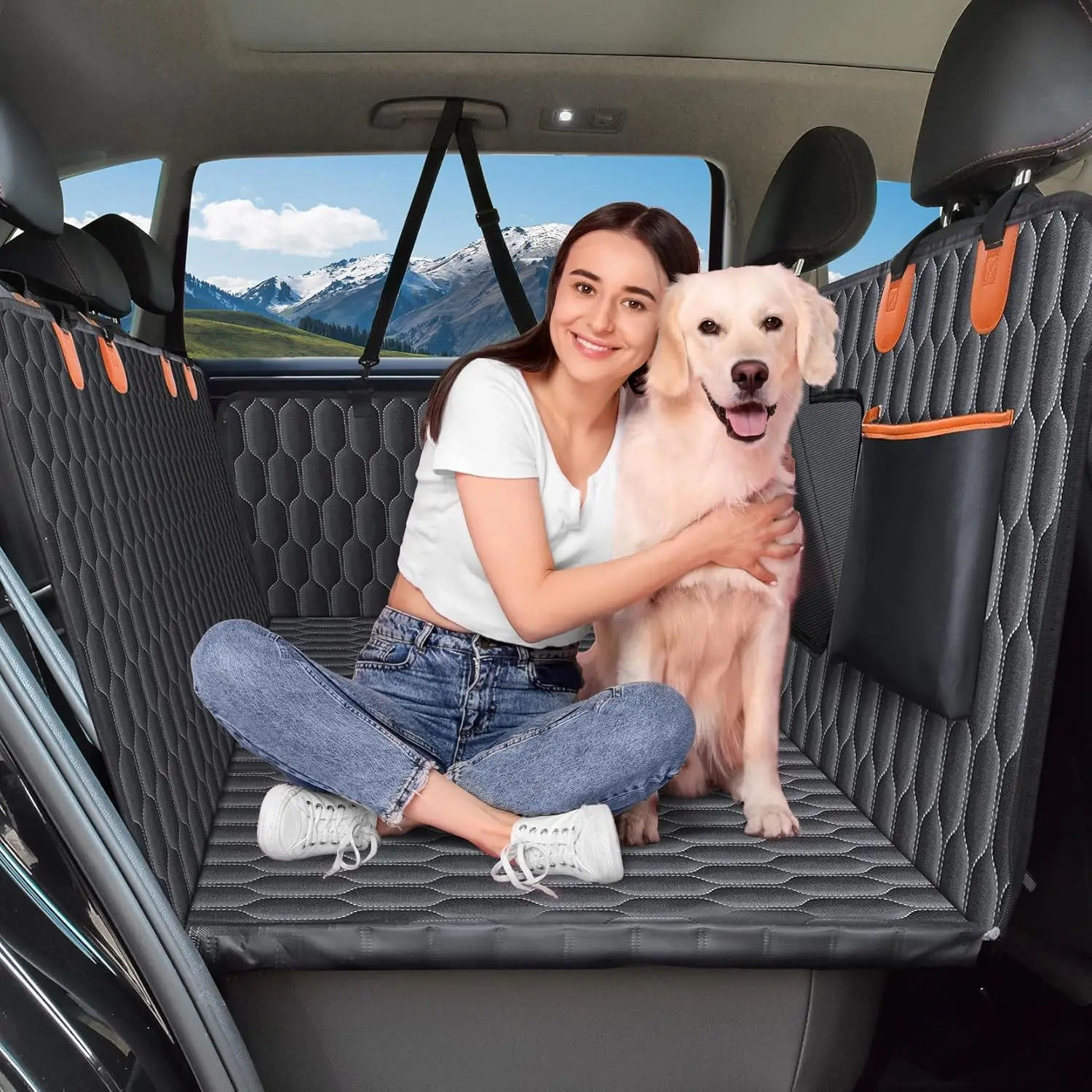 

XL Dog Car Seat Extender with Hard Bottom, Waterproof Cover Supports 400lb, Detachable for SUVs and Trucks