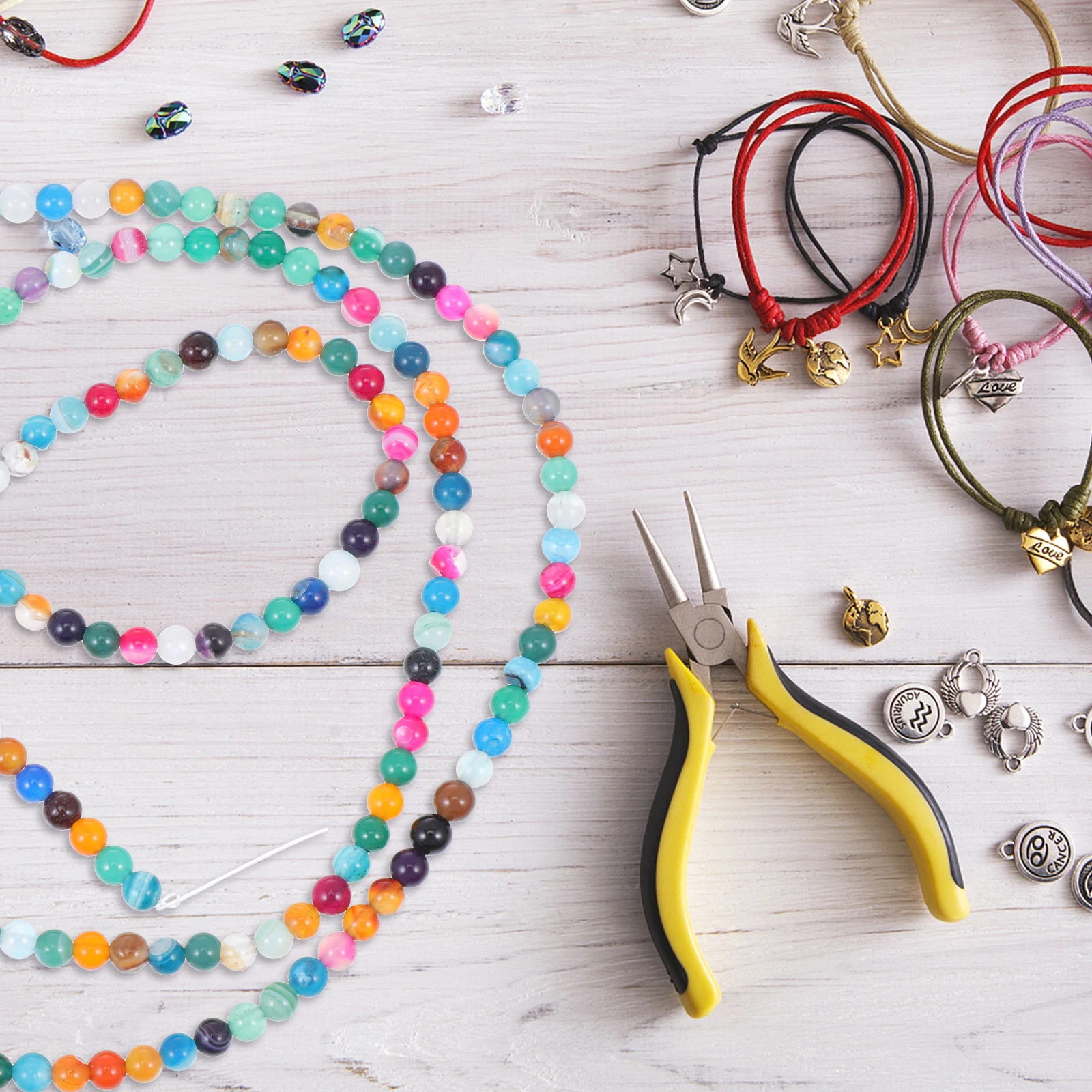 

180 Pcs Natural Stone Beads Round Decorative DIY Craft Accessories Jewelry Making Supplies Colorful Bulk Bracelet Ornaments