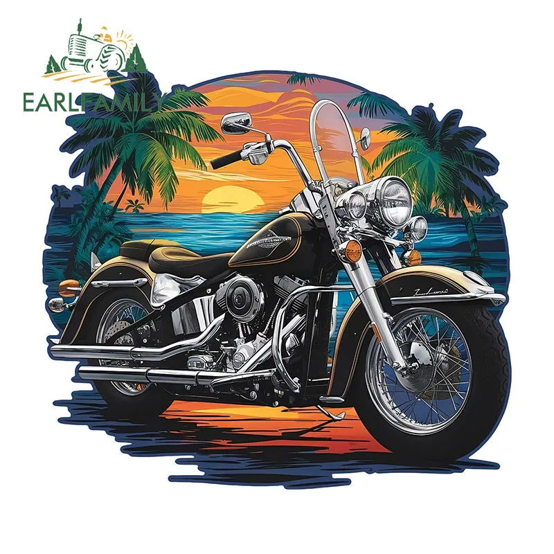 EARLFAMILY Motorrad mit Sunsetbeach Autoaufklebern, Verdeckung für Skateboard, Koffer, Kofferraum, DIY Vinyl-Aufkleber, wasserfestes Autoetikett