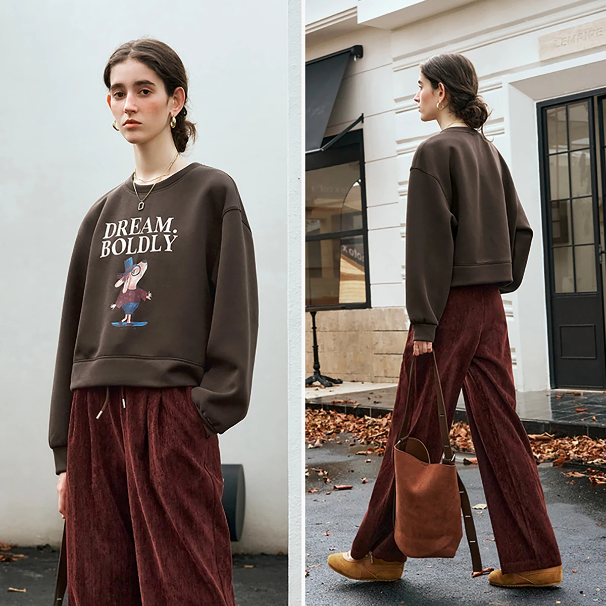 OLrain Cropped Graphic Sweatshirt Women 2025 Autumn American Vintage Long Sleeve Cotton Blend Knit Pullover Top Woman N56QR89002