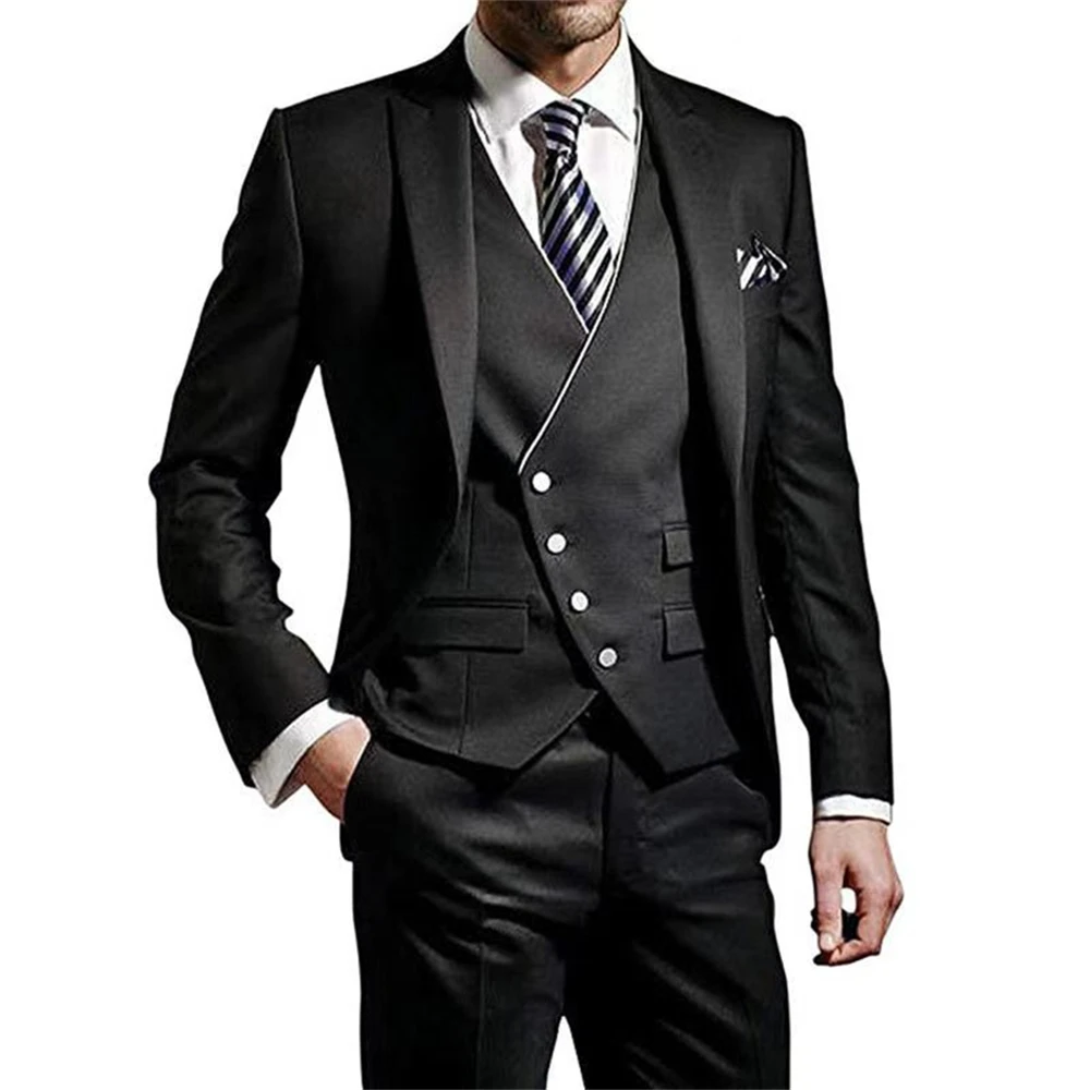 

Men Costumes High Quality Blazer Vest And Pants 3 Pieces Business Ceremony Evening Dress Wedding Slim Fit Men's Suit Set