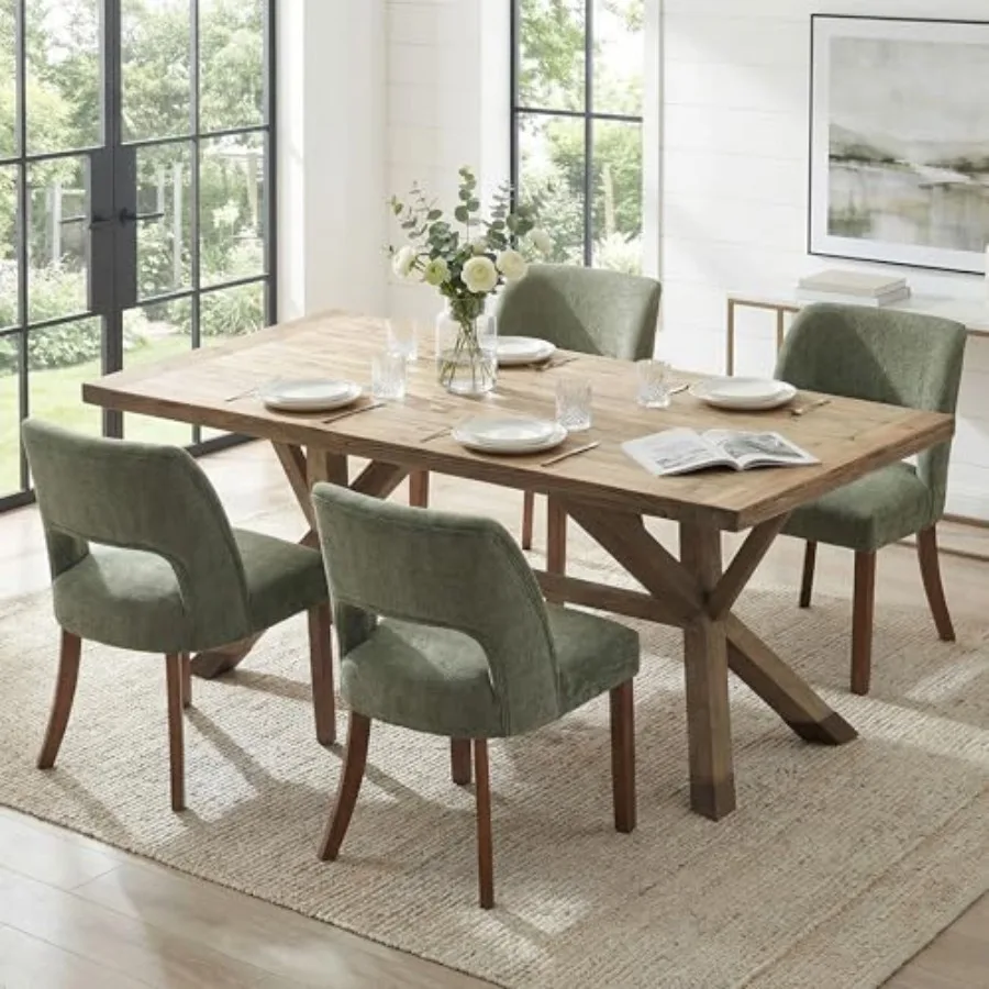 Wooden Dining Chairs 4-pack for home dining room use, rubberwood legs, natural wood color, durable and breathable open-back des