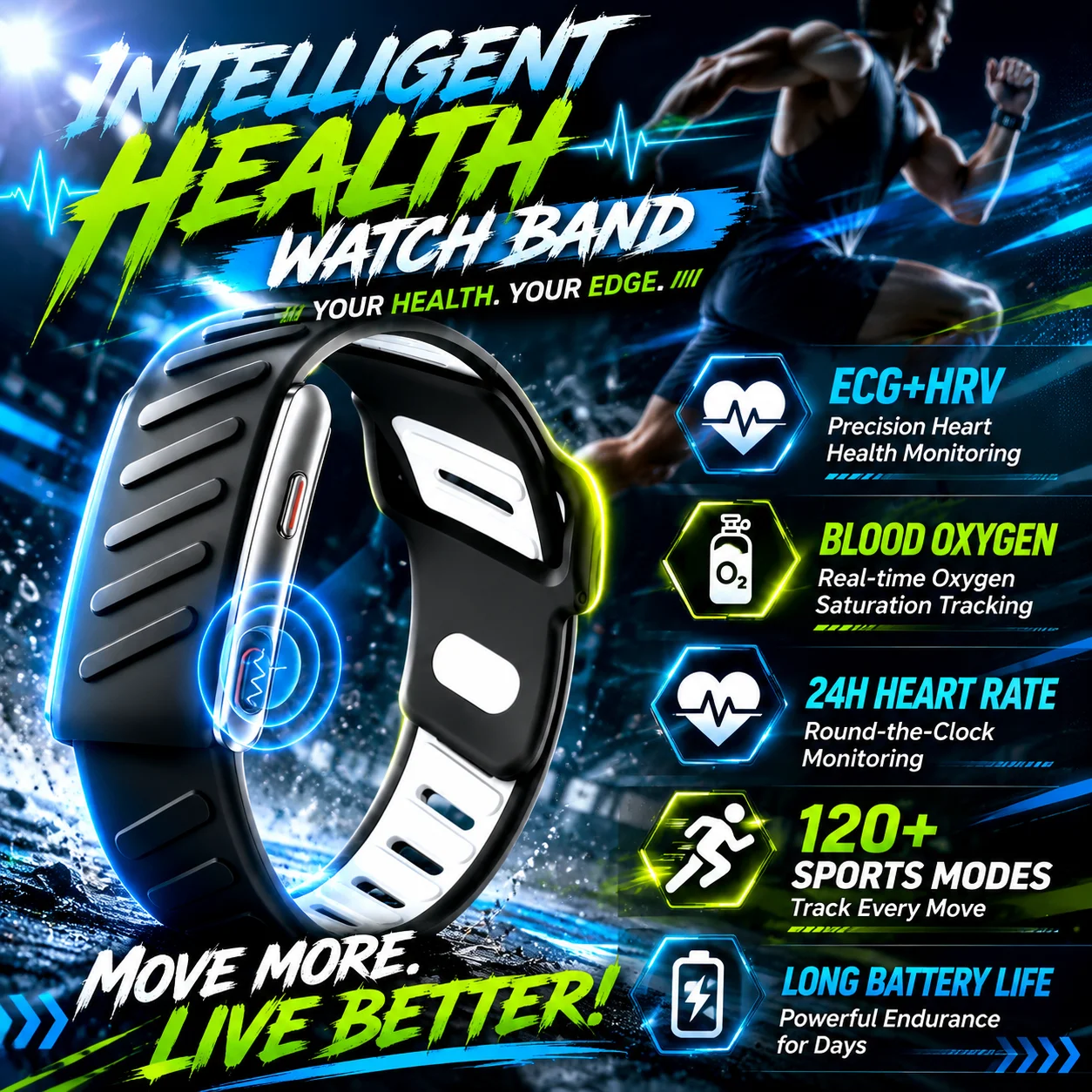 Smart Fitness Bracelet ECG HRV 24H Heart Rate SpO2 Monitor 120+Sports Modes Long Standby Health Tracking Wristband For Adults