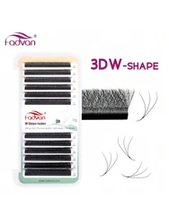 Fadvan 3D W Lashes 0.07 C/D Premade W Fan Lash Extensions Natural Soft Black/Brown W Style Lashes Faux Mink Individual Lashes