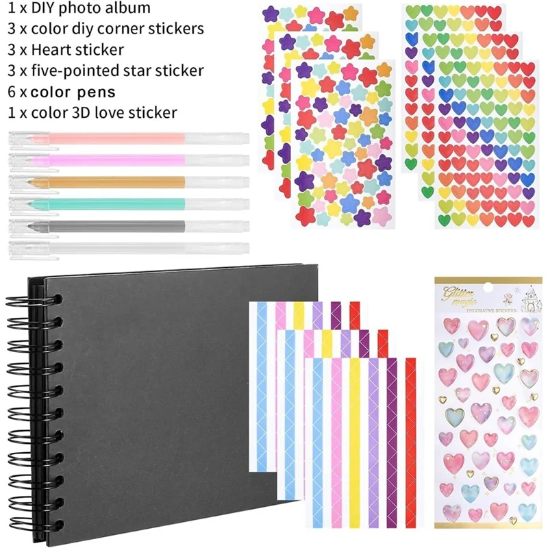 Álbum de recortes preto pequeno, álbuns de fotos para aniversário de casamento, viagem, formatura, scrapbook, com acessórios diy-SPMI