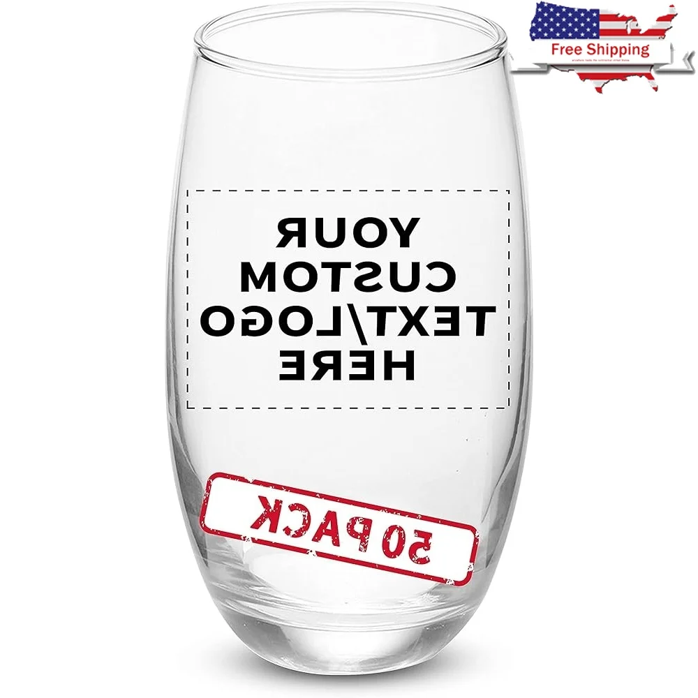 

50 Mikonos Stemless Wine Glasses Set 15oz Customizable Engraved Barware Perfect Events Parties Restaurants and Home Use