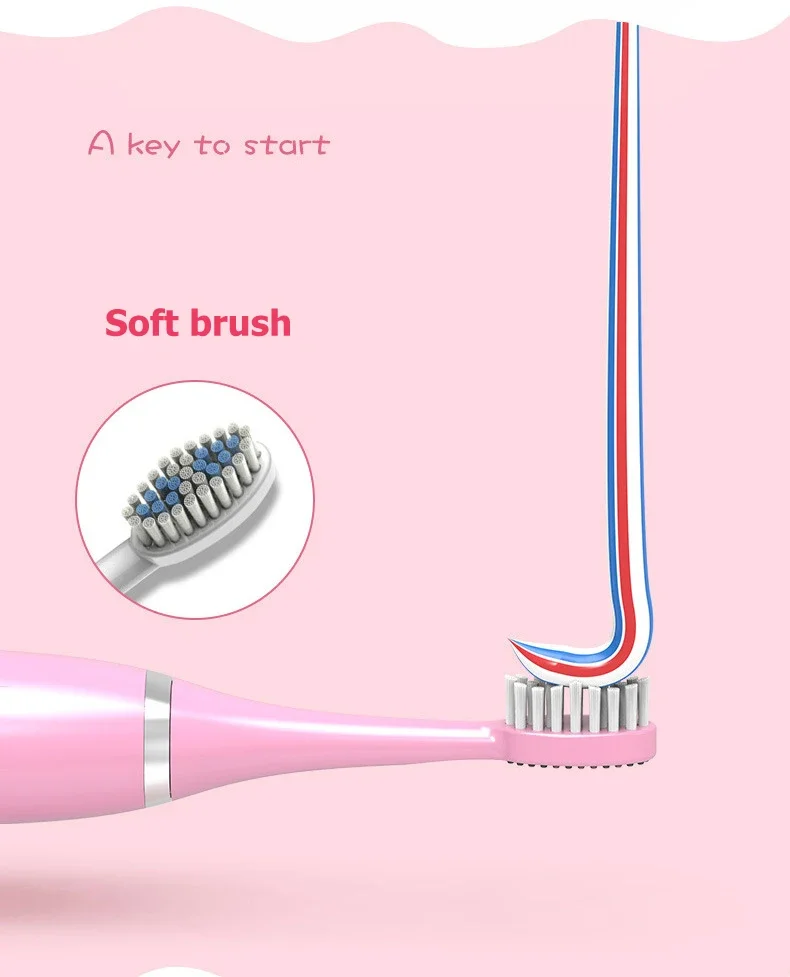 Kids Battery Electric Toothbrush with 3 Brush Heads Cartoon 360-Degree Cleaning Soft Oral Hygiene Massage Teeth Care