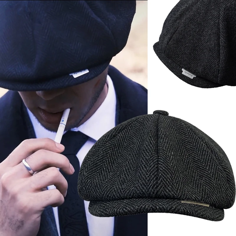 Men Newsboy Hats Vintage Herringbone Octagon Cap Men With Blade Hats And Caps Casual Spring Autumn Berets Winter Flat Cap BLM411