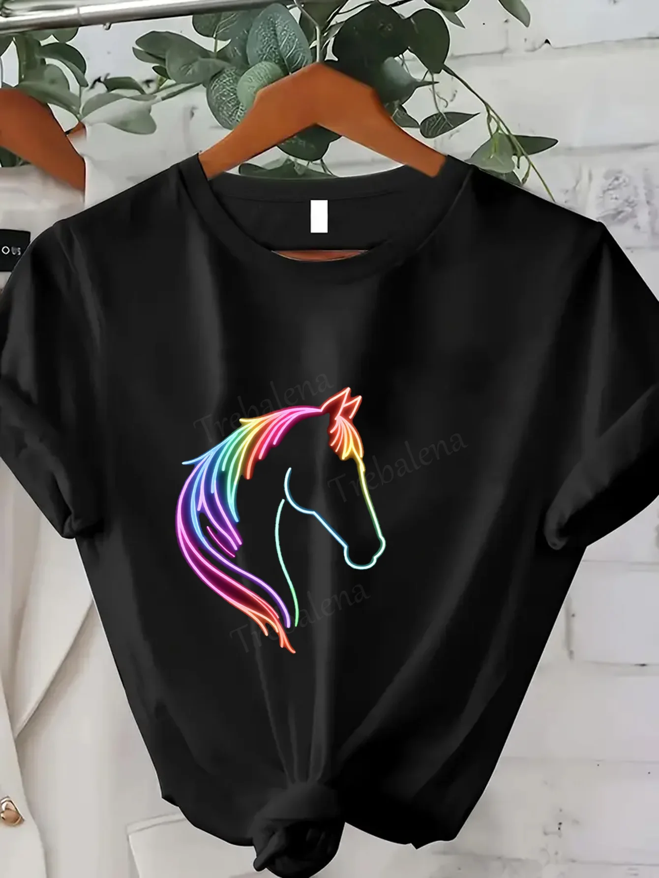 

Women T-shirt Neon Rainbow Horse T-Shirt for Women, Casual Sexy Style, Trendy Graphic Tee