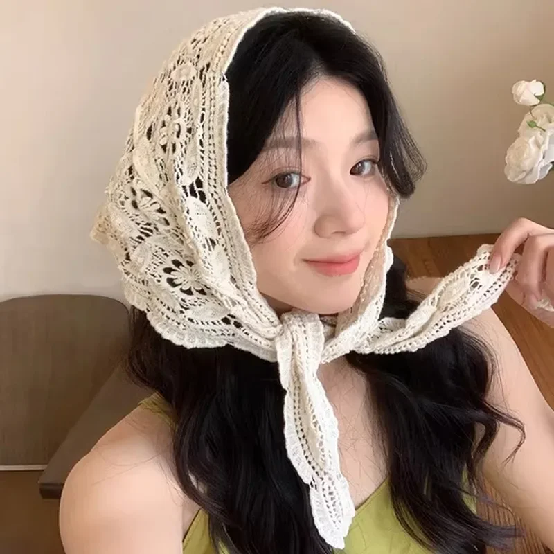 ผ้าคลุมศีรษะทรงสามเหลี่ยมถักโครเชต์ลายลูกไม้สไตล์เรโทรใหม่ ดีไซน์แบบซ้อนชั้นสำหรับผู้หญิง ช่วยปกปิดสะโพก ดูเอวเล็กลง ใช้เป็นเครื่องประดับตกแต่ง