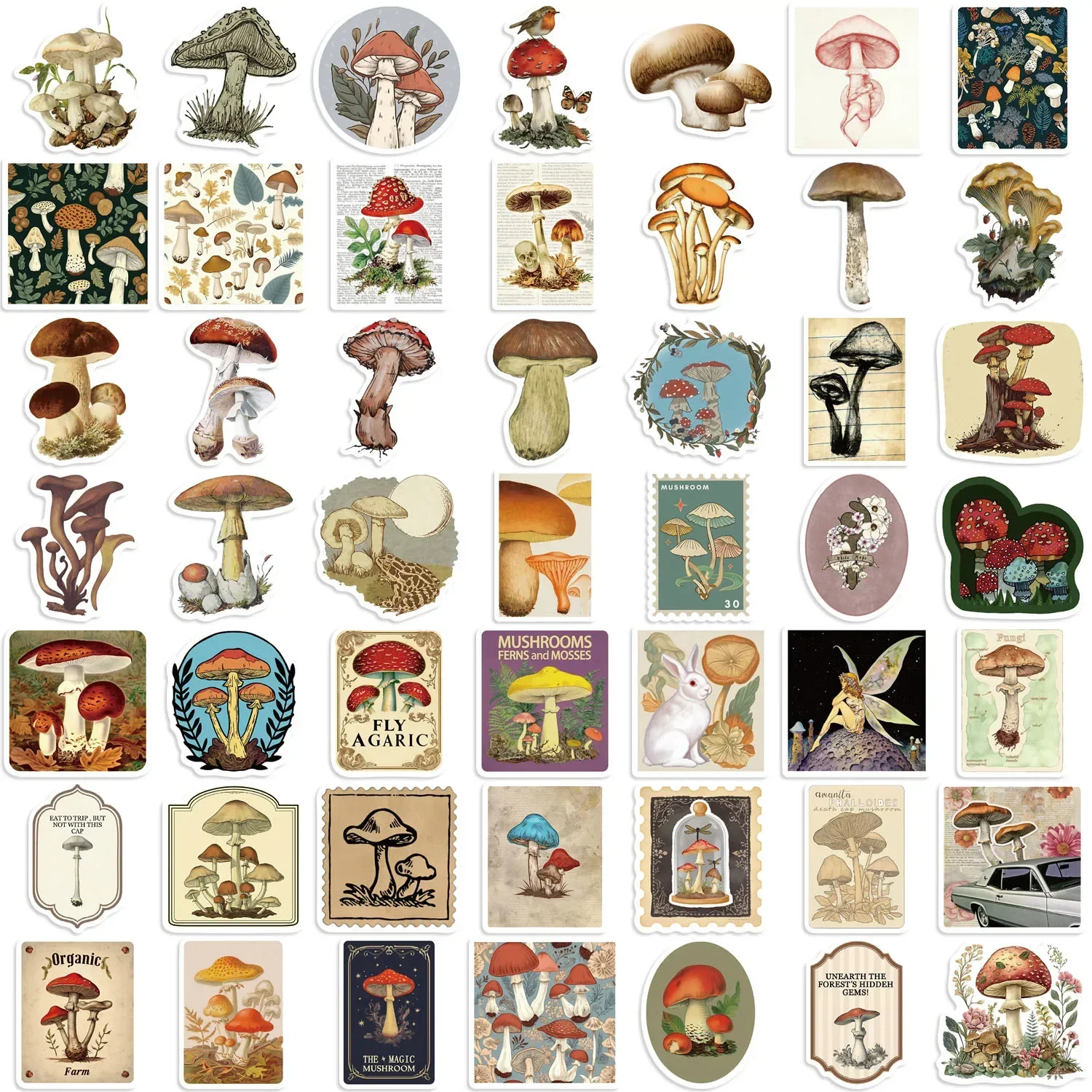 50PCS Cartoon retro mushroom doodle Sticker Aesthetic Children's Korean Decoration Scrapbooking Stationery School Supplies