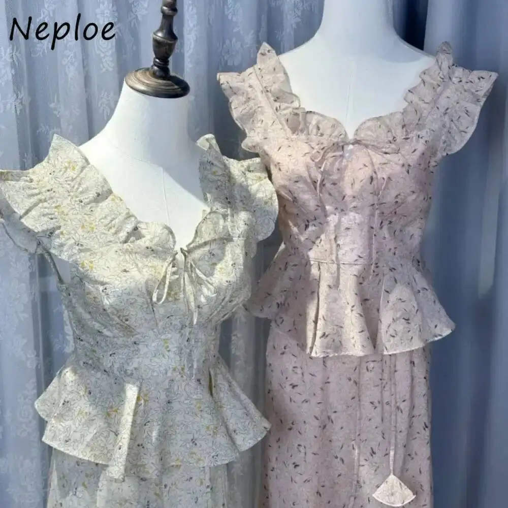 

Летний литературный офисный женский укороченный топ с принтом BabYoung, универсальные блузки с v-образным вырезом и рюшами и грибком на шнуровке, японская шифоновая рубашка с оборками