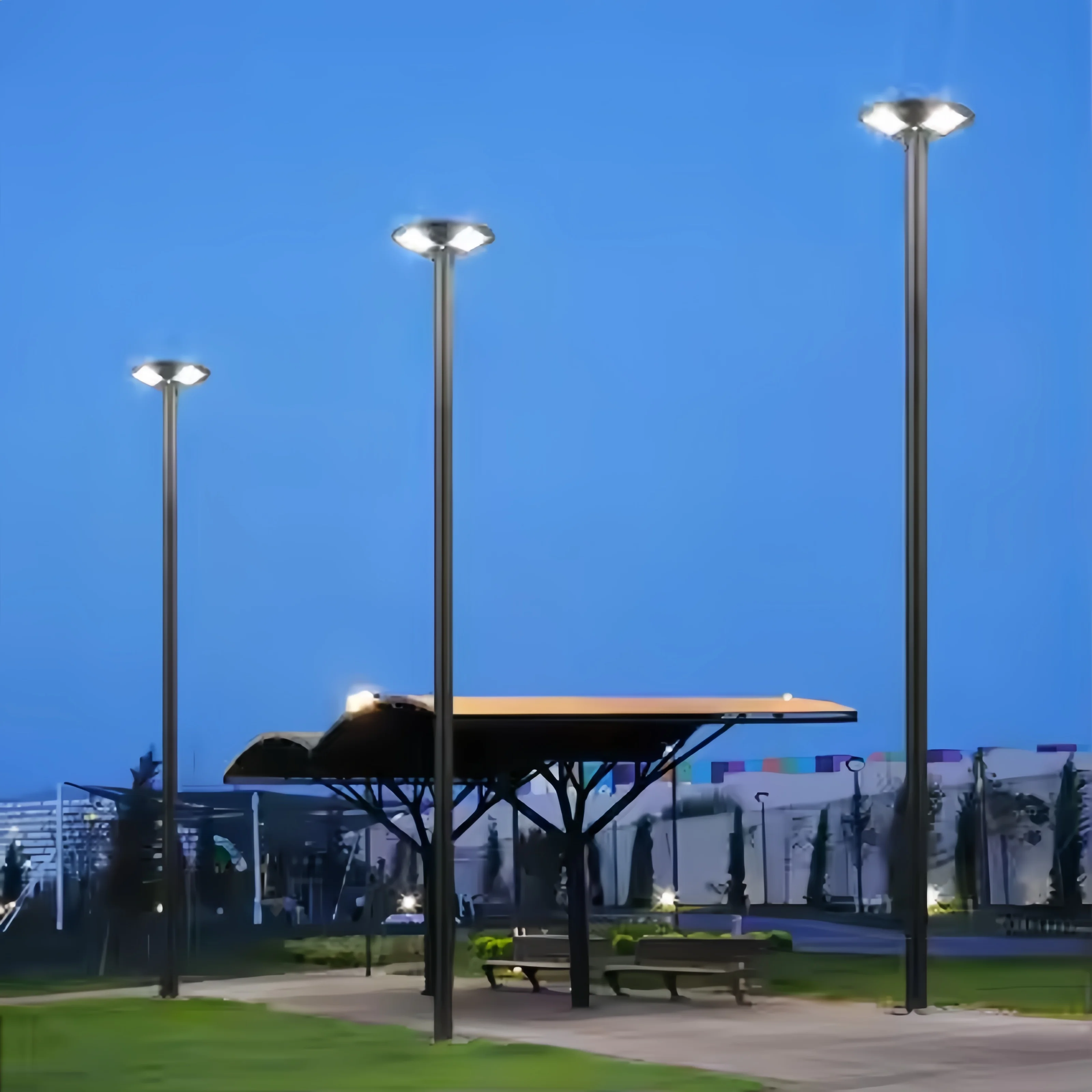 Solar UFO lamp courtyard high pole lighting outdoor waterproof round home villa garden dew table lamp