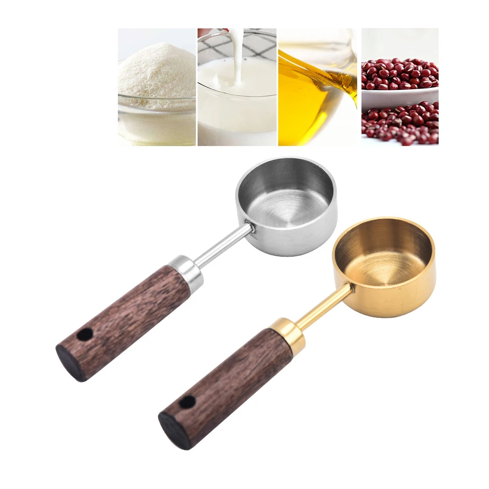 

Wooden Handle Stainless Steel Measuring Spoon 15ML Tool Measuring Cup for Coffee Power Milk Liquid & Baking Kitchen Utensils