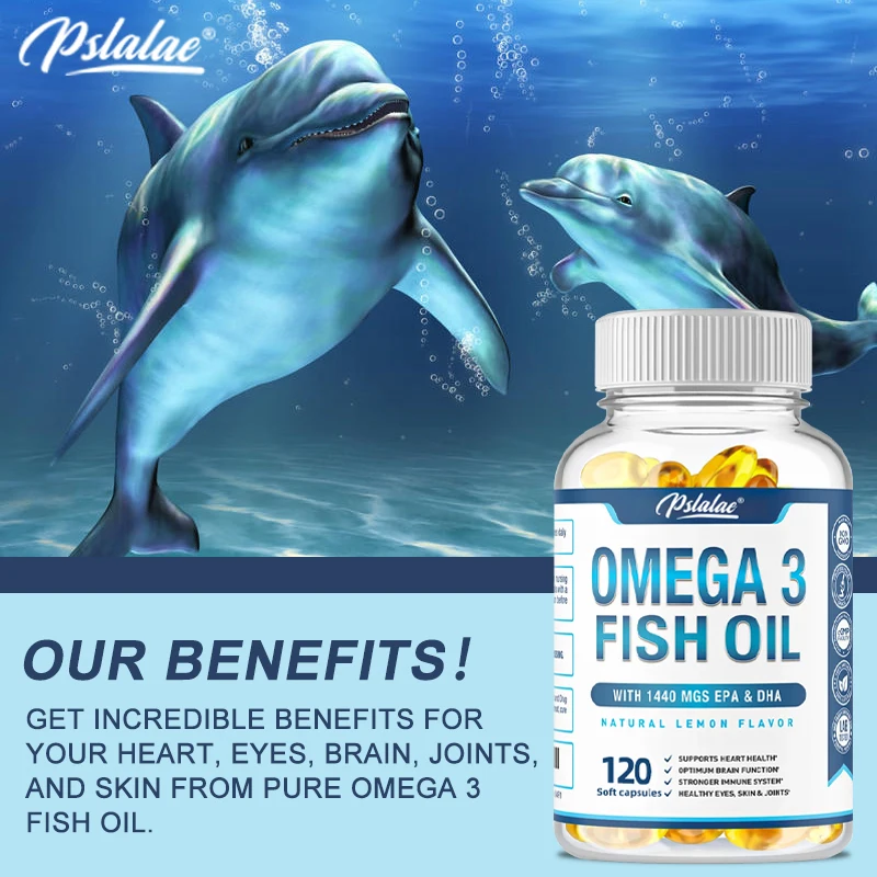 Omega 3 Fish Oil Capsules - Support Brain & Cardiovascular & Skin Health, Antioxidant & Improve Memory，Nervous System Health