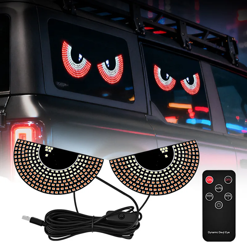 

Dynamic Demon Eye Car Rear Windshield Internet Celebrity Style LED Expression Light Button Remote Control Model