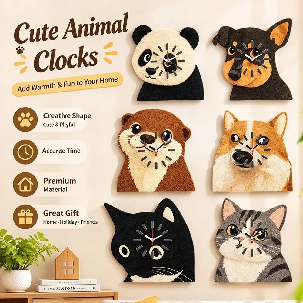 Cartoon Animal Decorative Wall Clock Silent Movement Panda Shape Cartoon Wall Clock Cat Shape Animal Wall Clock Bedroom Decor