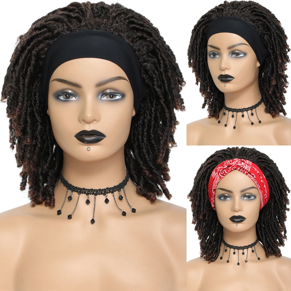 Perucas de cabelo de crochê curto falso locs para mulheres negras sintéticas ombre 1b 27 dreadlocks peruca de cabelo com cachecol de seda gelo perucas