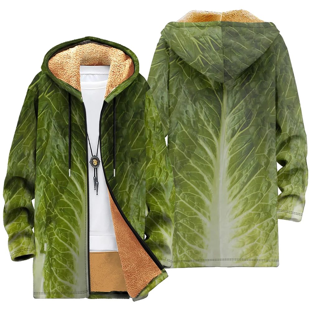 3D Men Jackets Coats Lettuce Vegetable Print Zip Up Chinese Cabbage Cardigans Art Graphic Plush Thick Winter Streetwear Clothing