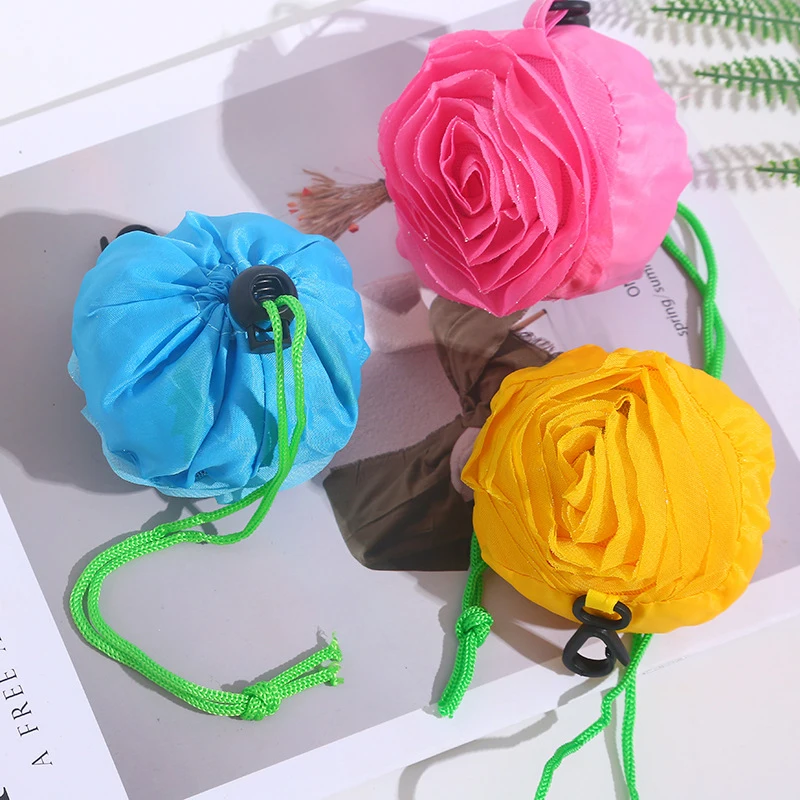 Portable Rose Flower Foldable Shopping Bag Large Capacity Folding Tote Bag Lightweight Durable Travel Handbag Storage Pouch