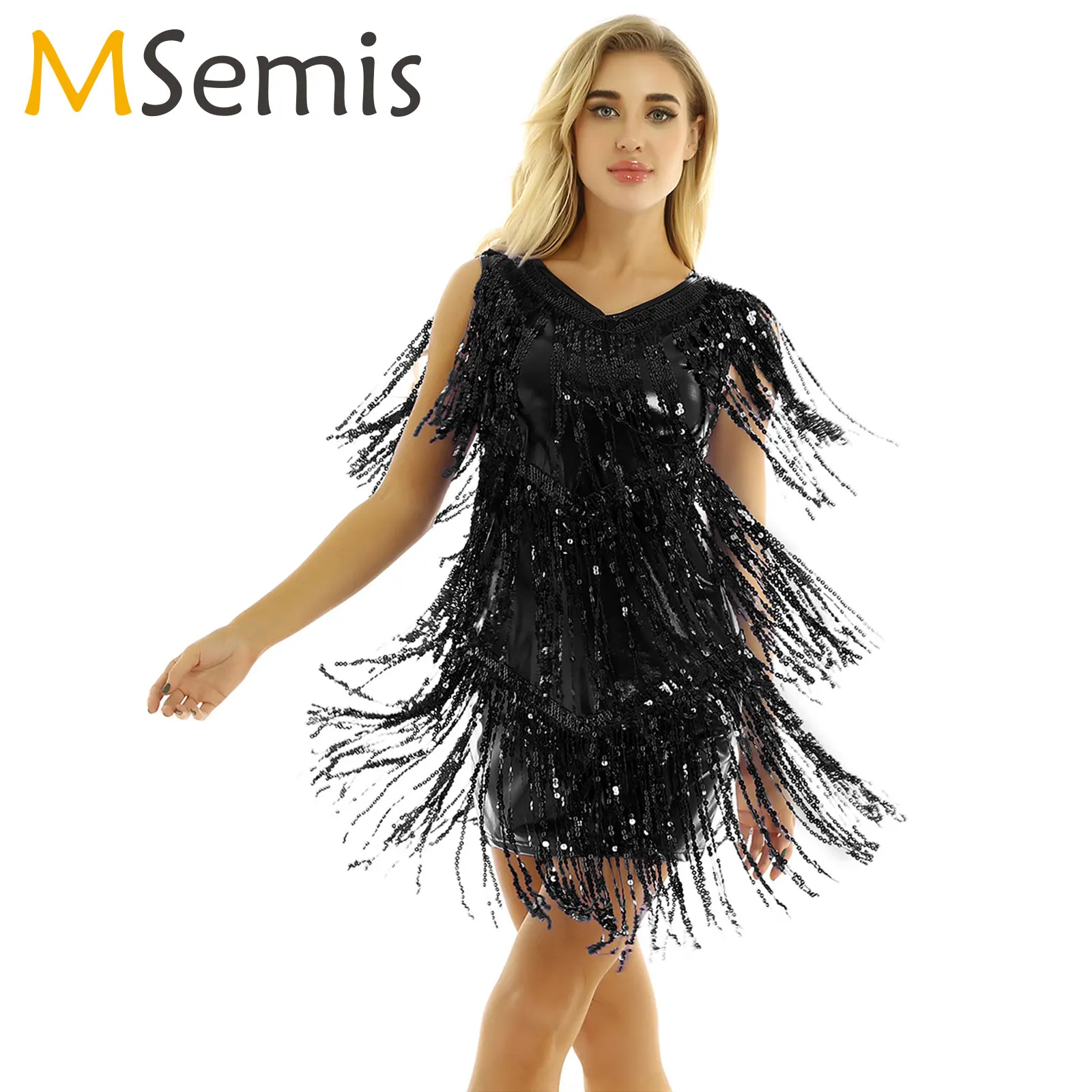 

Women's Sequins Tassels Wrap Fringe Samba Rumba Latin Dance Costume Cocktail Party Dresses Rave Samba Tango Latin Jazz Costume