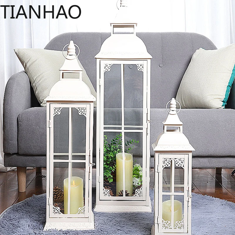 Portavelas de cristal de hierro forjado para cumpleaños, vela grande perfumada a prueba de viento para exteriores, Portavelas, decoración del hogar