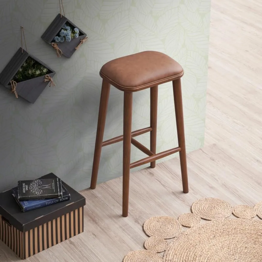 

Mid-Century Modern Bar Stools Set of 2 PU Leather Upholstered Counter Height Stools with Solid Wood Frame, Foam Cushioned Seat,
